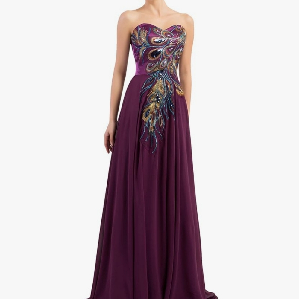 Grace Karin Purple Strapless Dress with Peacock Embroidery - Picture 5 of 6